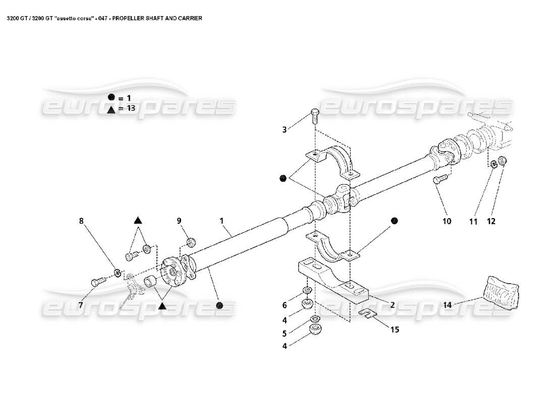 maserati 3200 gt/gta/assetto corsa propeller shaft and carrier parts diagram