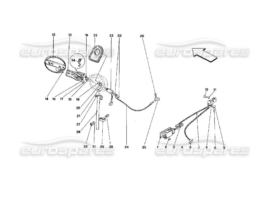 ferrari mondial 3.4 t coupe/cabrio opening devices for engine bonnet and gas door parts diagram