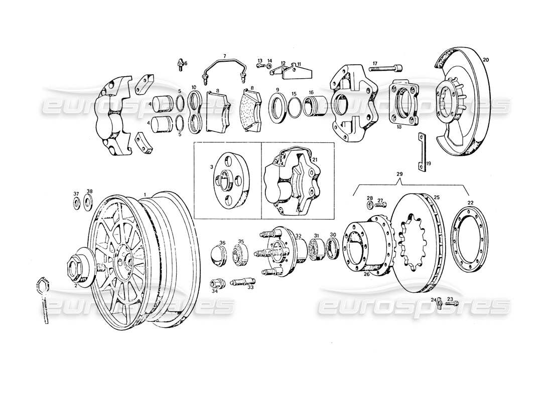 maserati khamsin front cooled brakes parts diagram