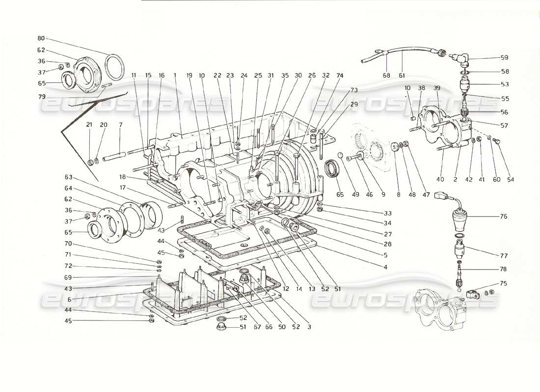 ferrari 308 gt4 dino (1976) gearbox - differential housing and oil sump parts diagram