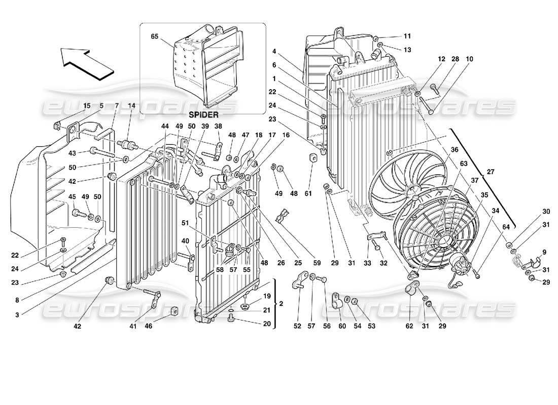 ferrari 355 (2.7 motronic) cooling system radiators parts diagram