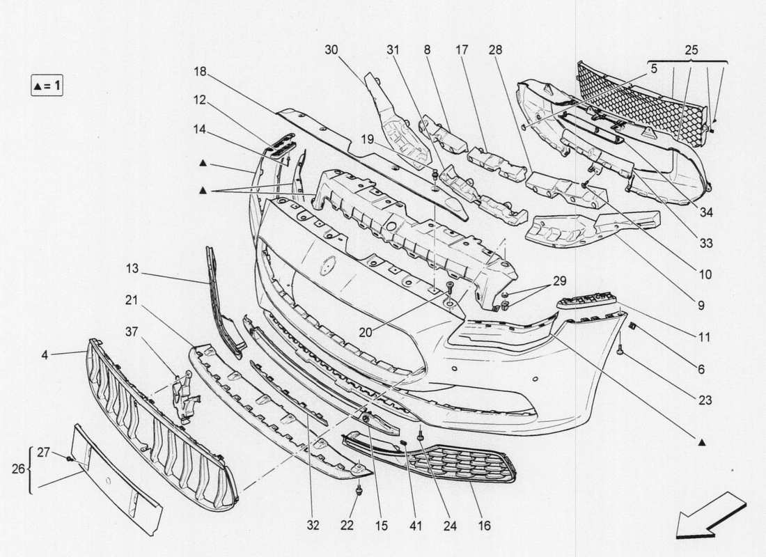 maserati qtp. v6 3.0 tds 275bhp 2017 front bumper part diagram