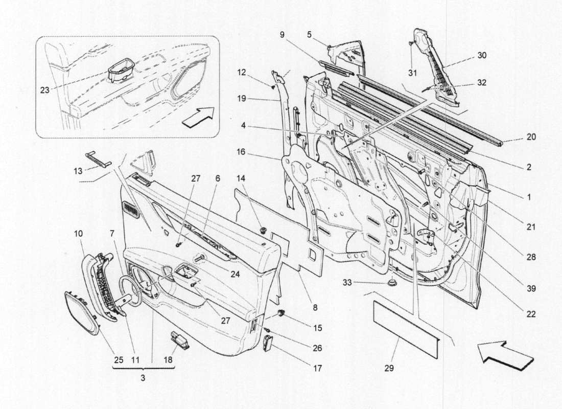 maserati qtp. v6 3.0 tds 275bhp 2017 front doors: trim panels part diagram