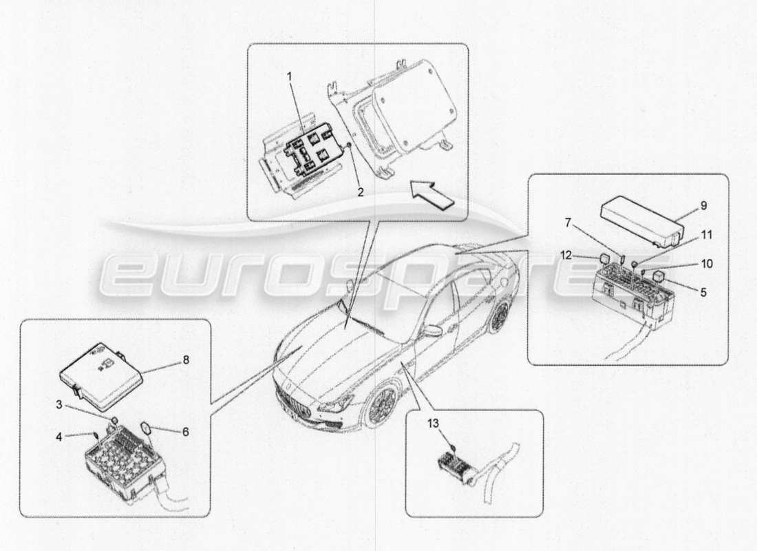 maserati qtp. v8 3.8 530bhp 2014 auto relays, fuses and boxes parts diagram