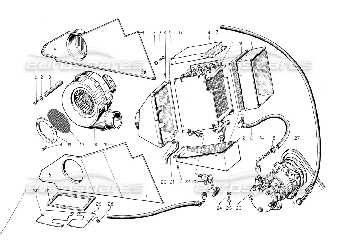 lamborghini jalpa 3.5 (1984) air conditioning parts diagram