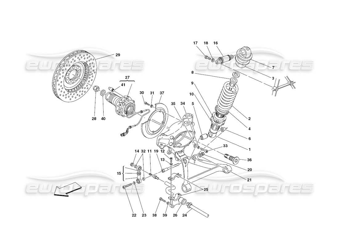 ferrari 430 challenge (2006) front suspension - shock absorber and brake disc parts diagram