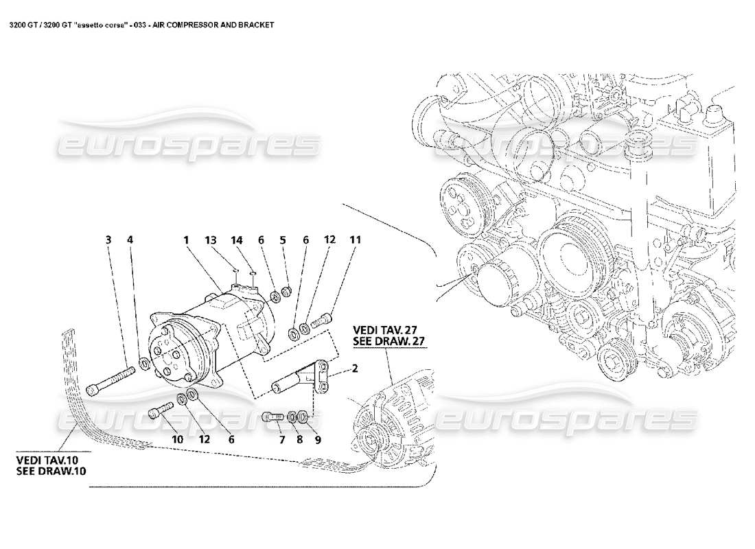 maserati 3200 gt/gta/assetto corsa air compressor & bracket parts diagram