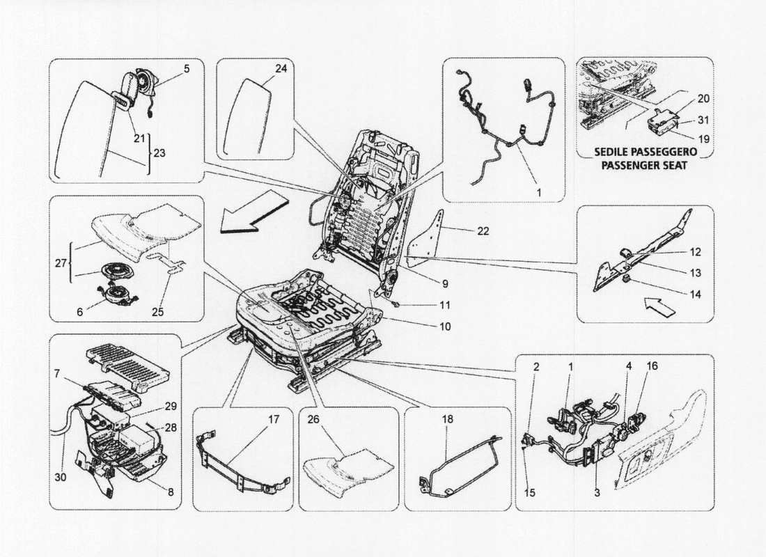 maserati qtp. v6 3.0 bt 410bhp 2wd 2017 front seats: mechanics and electronics parts diagram