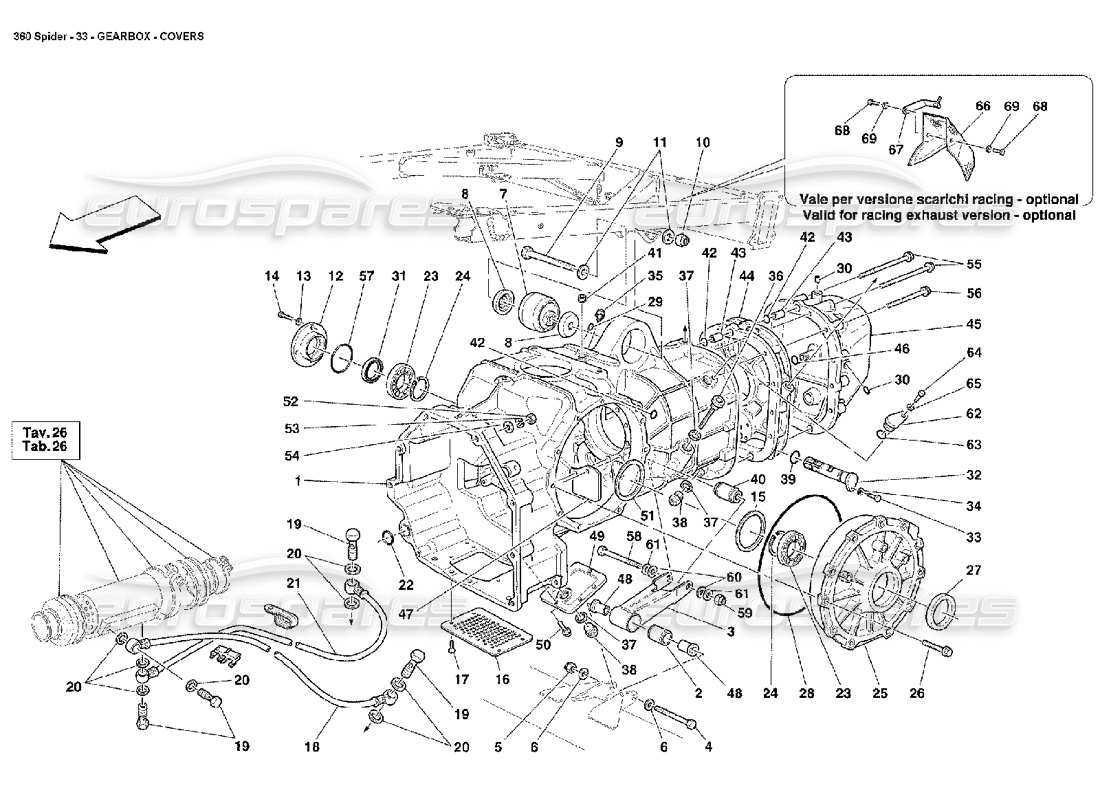 ferrari 360 spider gearbox covers part diagram