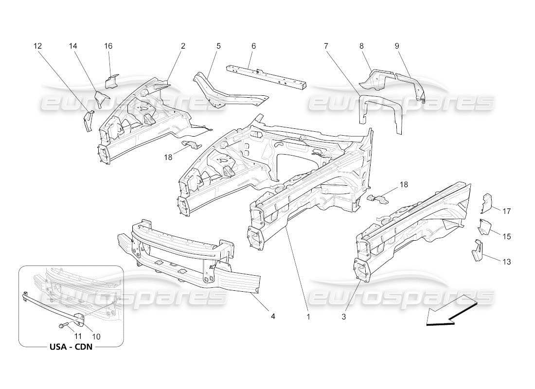 maserati qtp. (2011) 4.2 auto front structural frames and sheet panels parts diagram