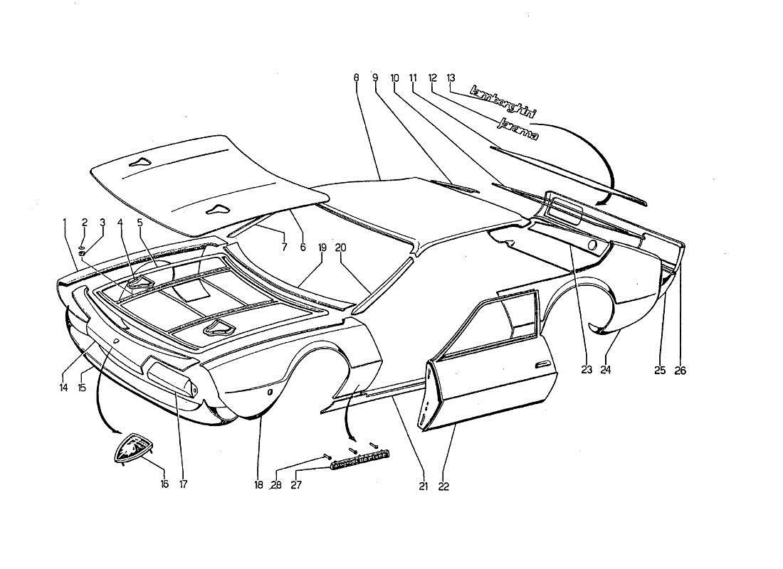 lamborghini jarama external coverings parts diagram