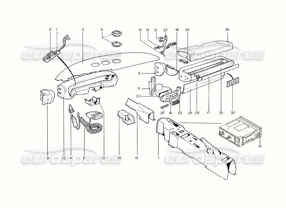 ferrari 308 gt4 dino (1979) interior trim and accessories parts diagram