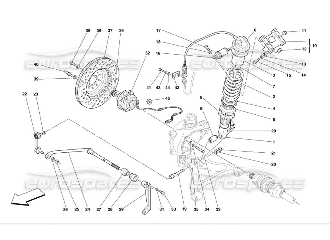 ferrari 360 modena rear suspension shock absorber and brake disc part diagram