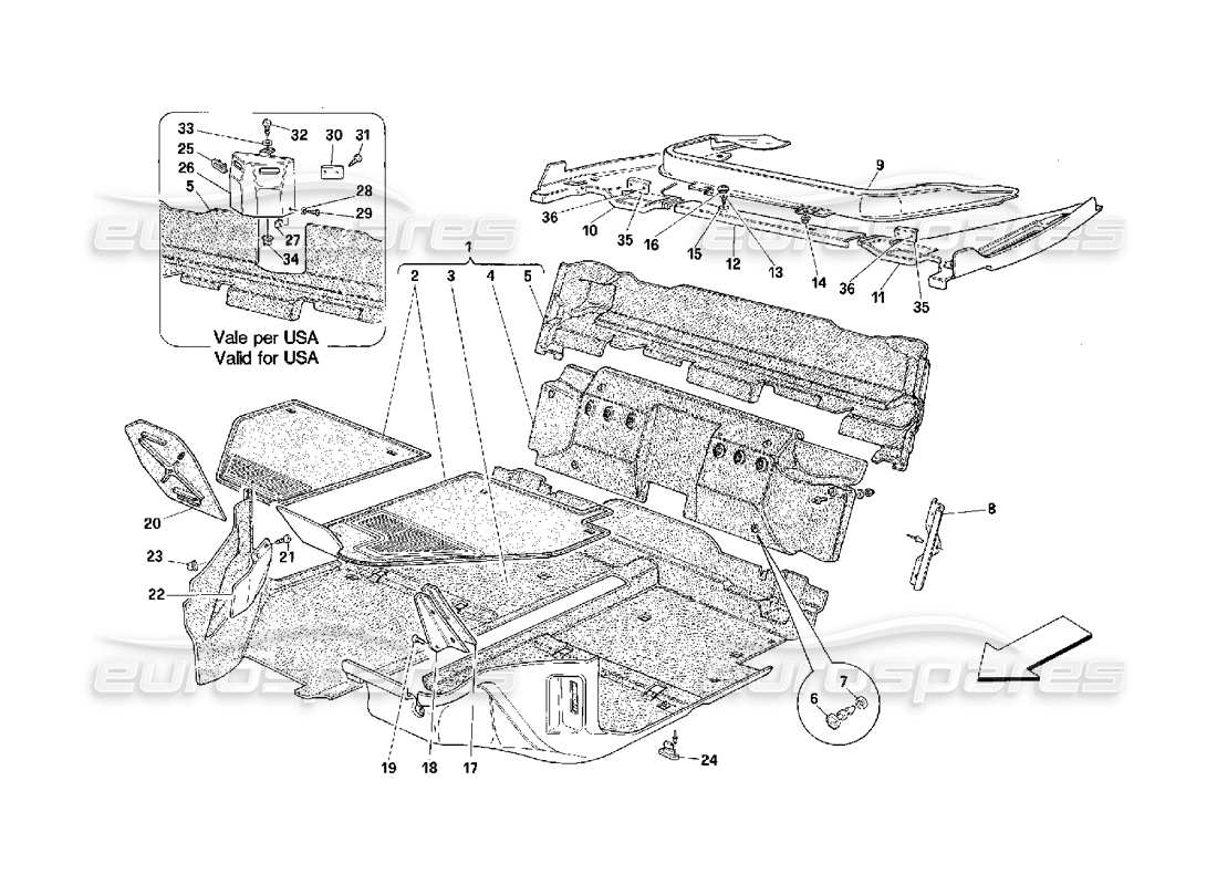 ferrari 348 (2.7 motronic) passengers compartment carpets part diagram