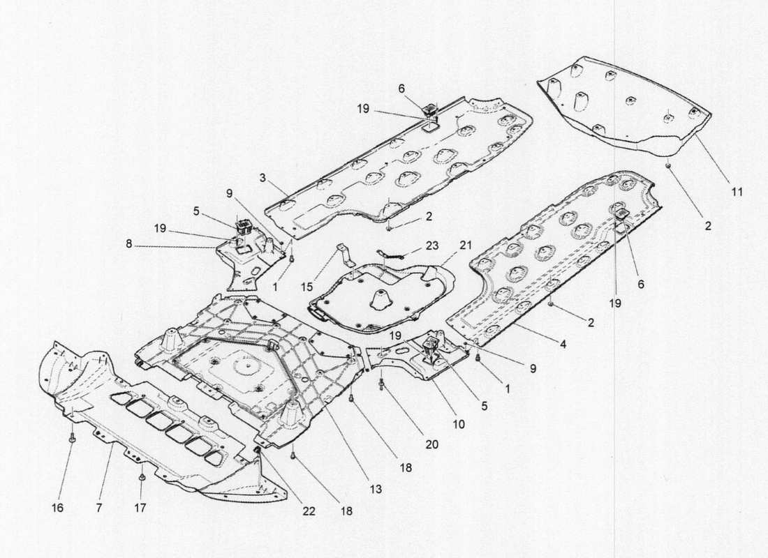 maserati qtp. v6 3.0 tds 275bhp 2017 underbody and underfloor guards part diagram