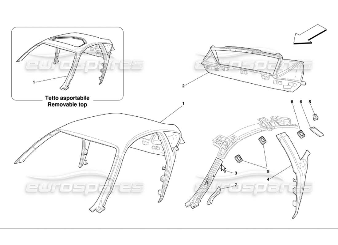 ferrari 360 modena roof structure part diagram