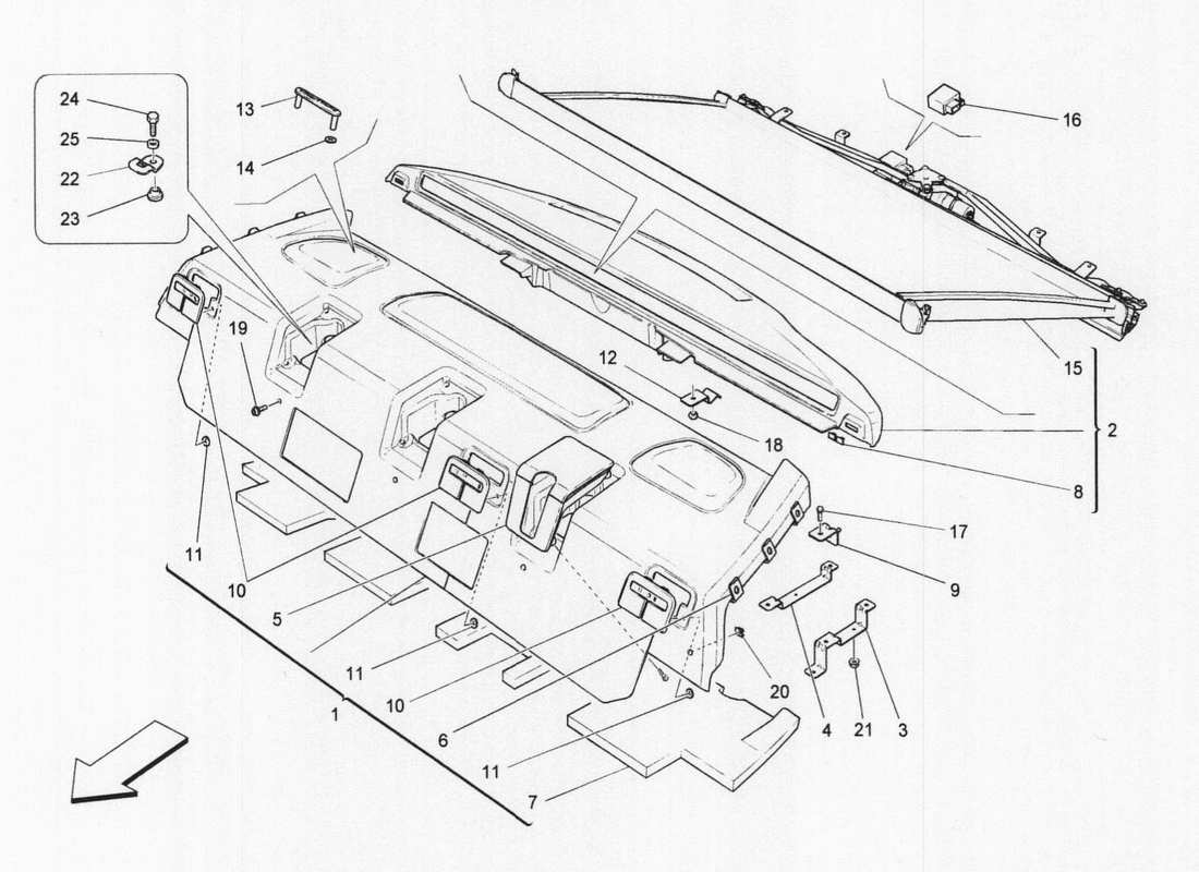 maserati qtp. v6 3.0 bt 410bhp 2wd 2017 rear parcel shelf parts diagram