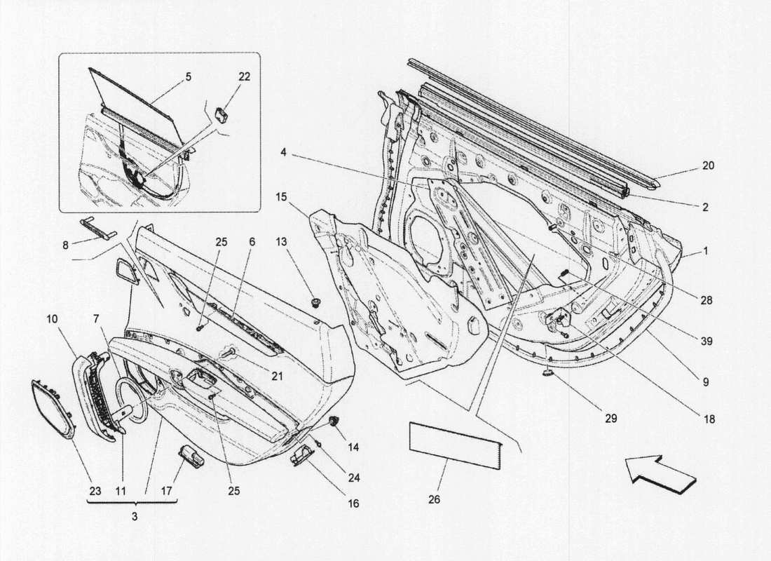 maserati qtp. v6 3.0 bt 410bhp 2wd 2017 rear doors: trim panels parts diagram