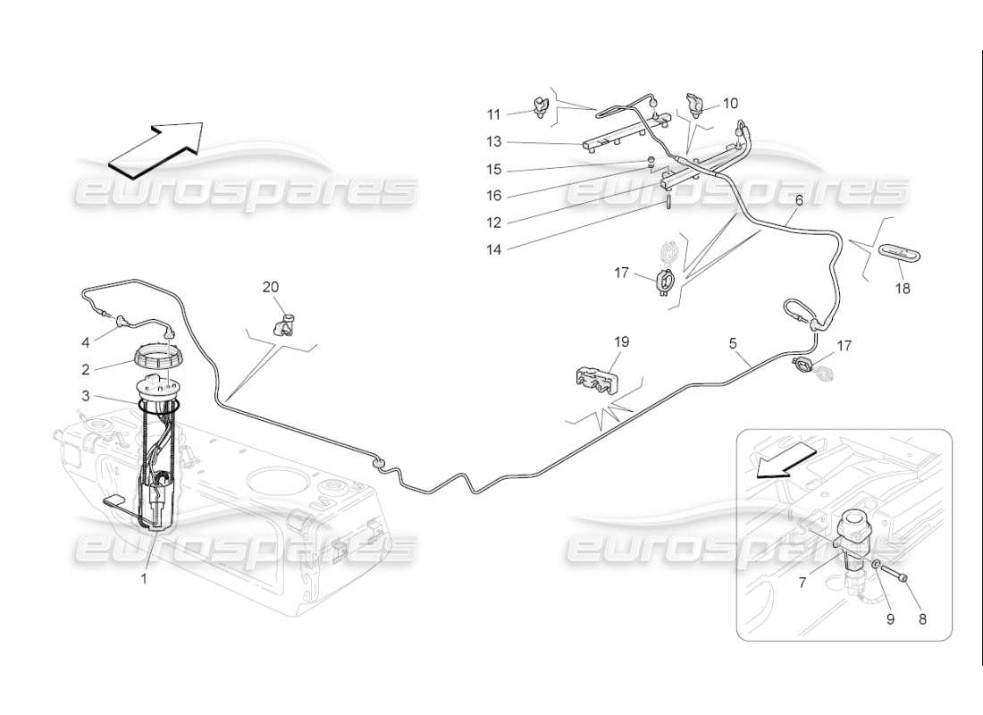 maserati qtp. (2009) 4.2 auto fuel pumps and connection lines part diagram