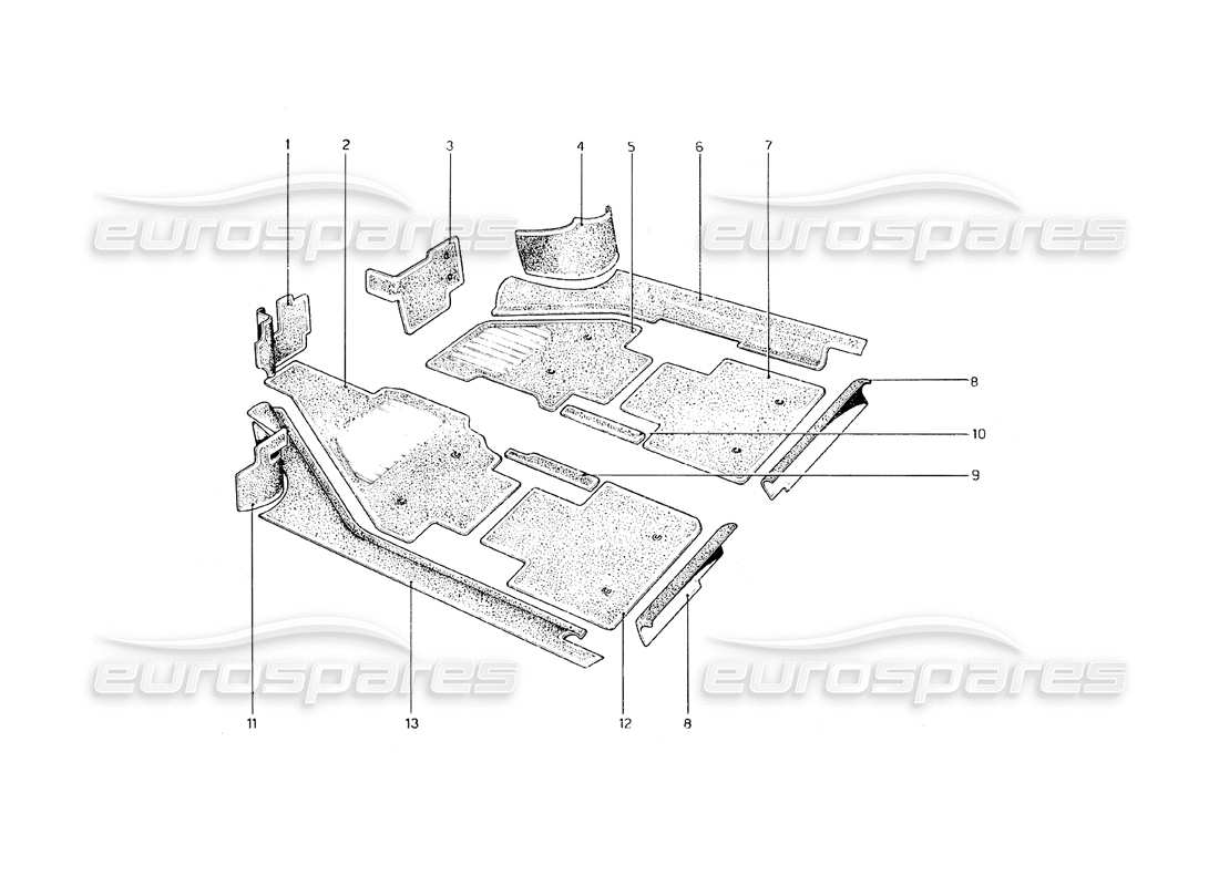 ferrari 308 gt4 dino (1979) carpeting part diagram