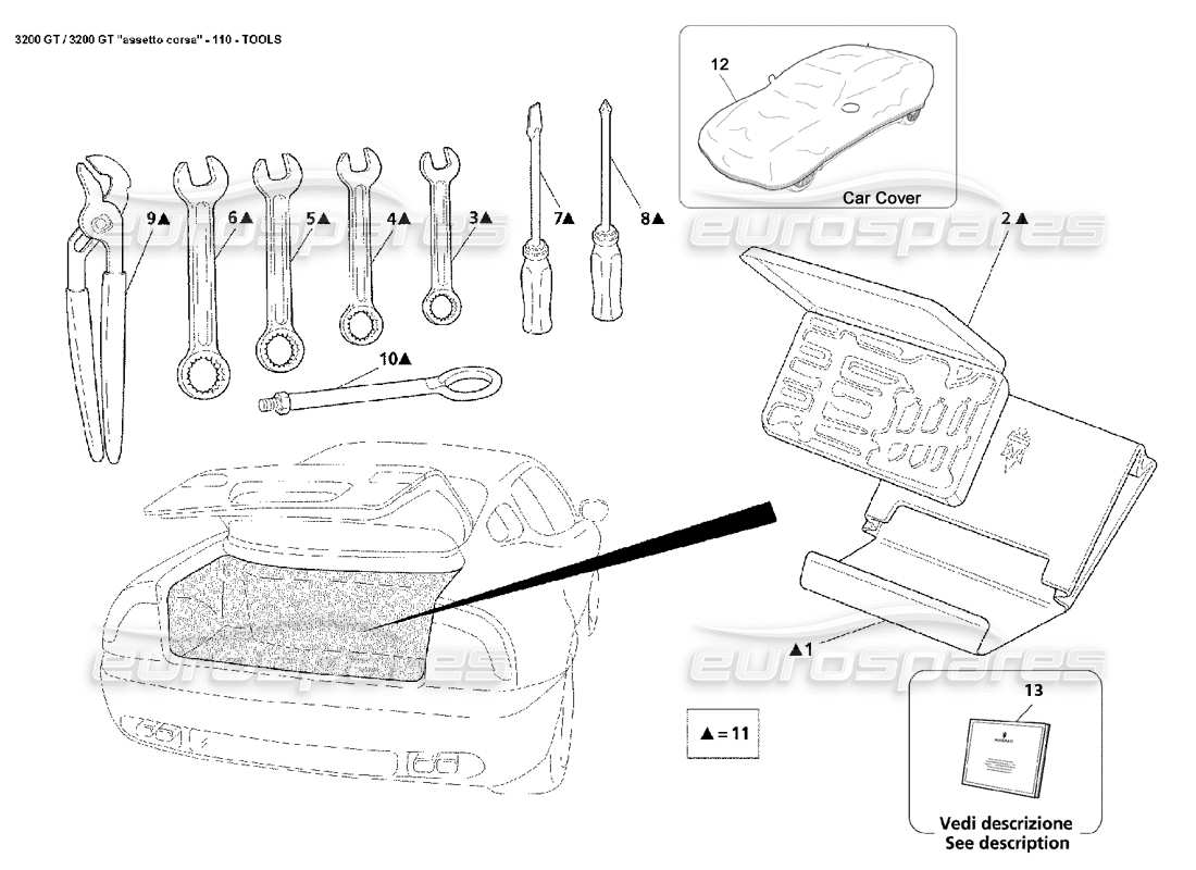 maserati 3200 gt/gta/assetto corsa tools and car cover parts diagram