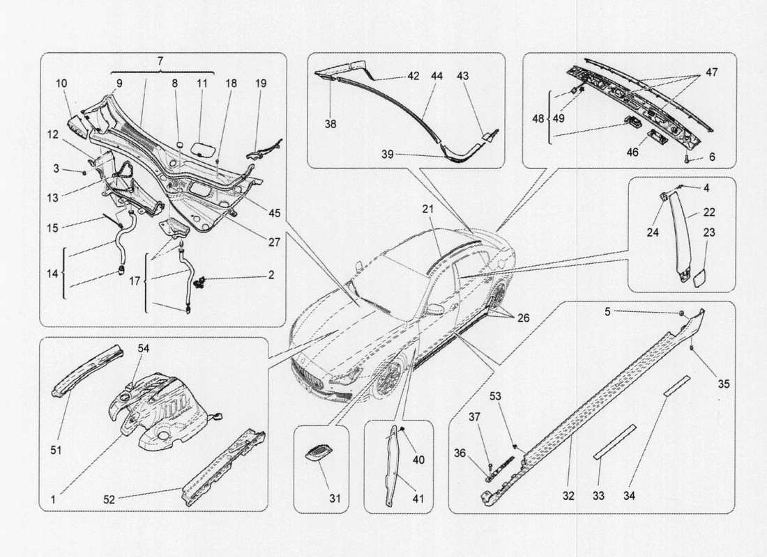 maserati qtp. v6 3.0 tds 275bhp 2017 shields, trims and covering panels parts diagram