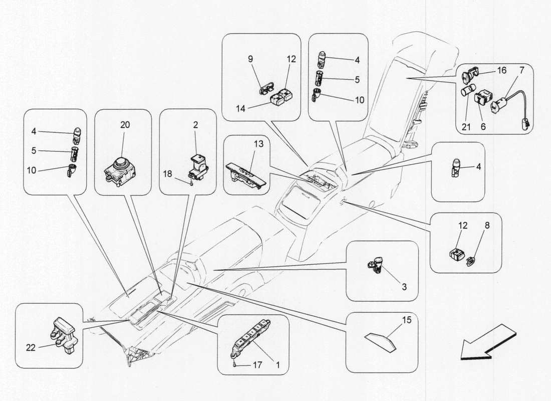 maserati qtp. v6 3.0 tds 275bhp 2017 centre console devices part diagram