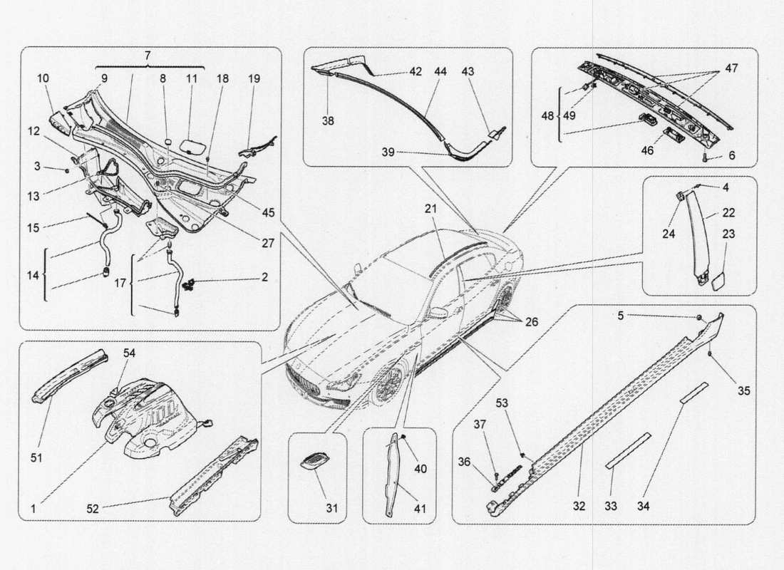 maserati qtp. v6 3.0 tds 275bhp 2017 shields, trims and covering panels part diagram