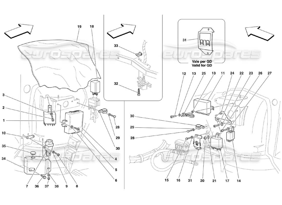 ferrari 360 challenge stradale front passengers compartment control stations part diagram