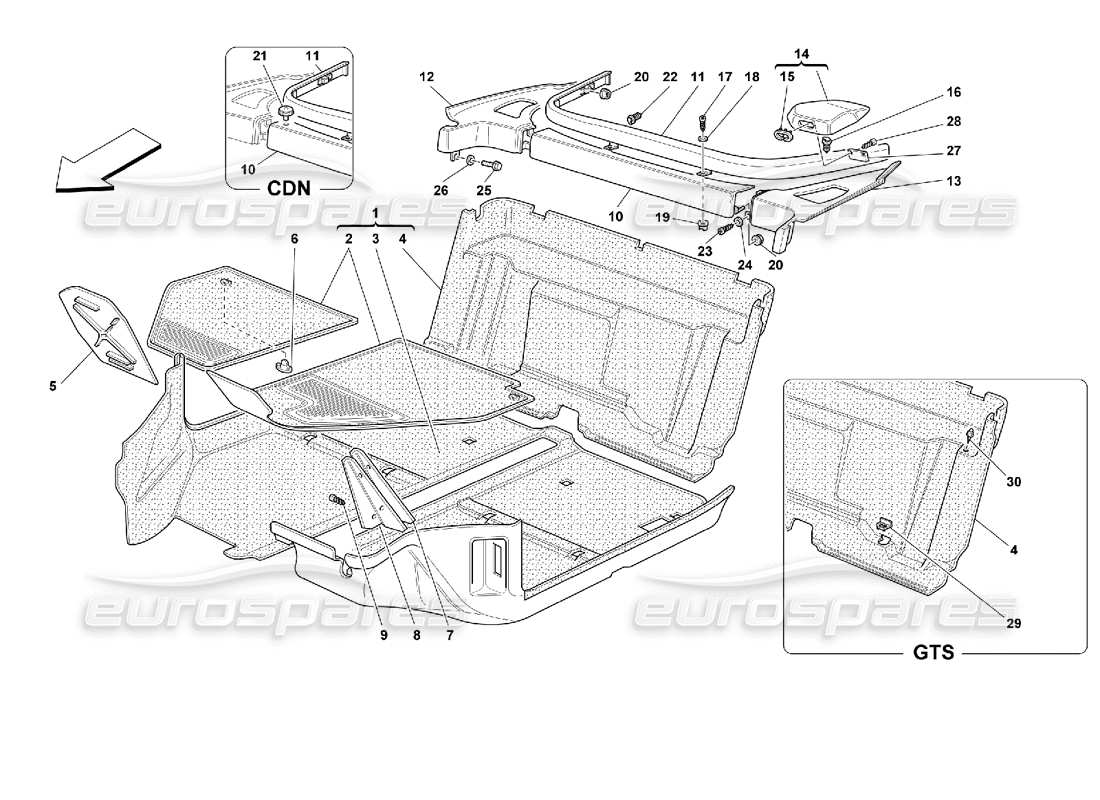 ferrari 355 (2.7 motronic) passengers compartment carpets parts diagram