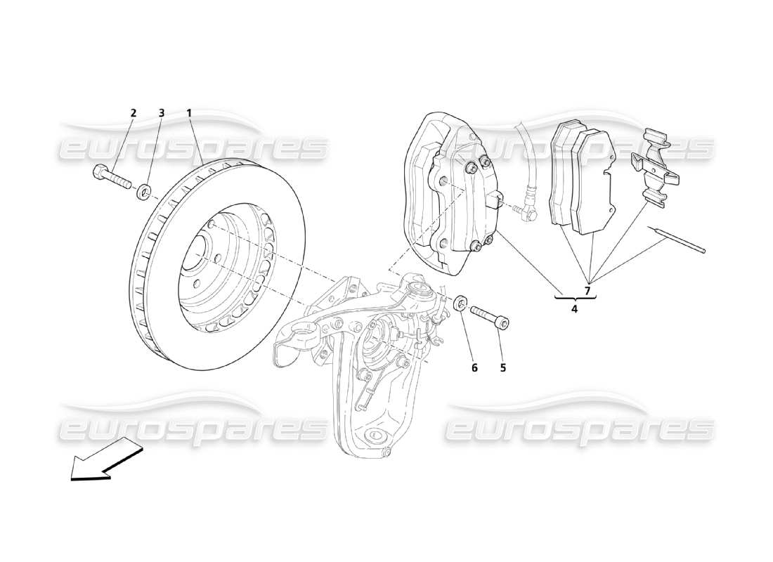 maserati qtp. (2003) 4.2 front wheels braking parts parts diagram