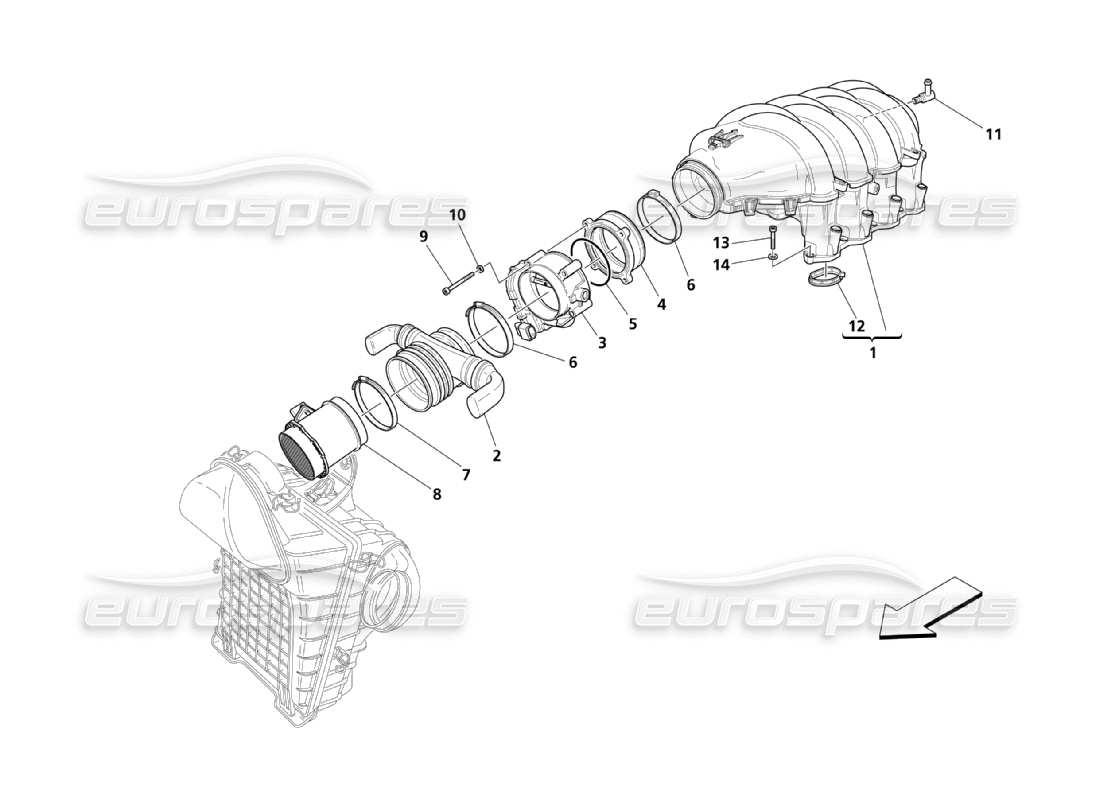 maserati qtp. (2003) 4.2 air intake manifold and throttle holder parts diagram