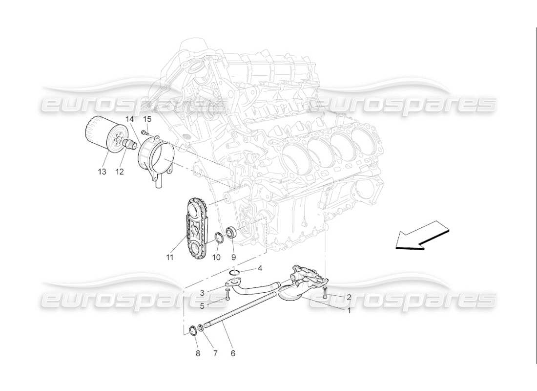 maserati qtp. (2009) 4.2 auto lubrication system: pump and filter part diagram