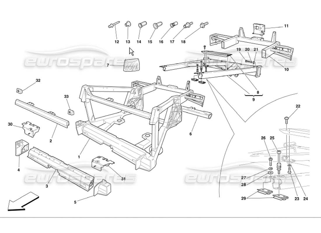 ferrari 360 modena frame rear elements structures and plates part diagram