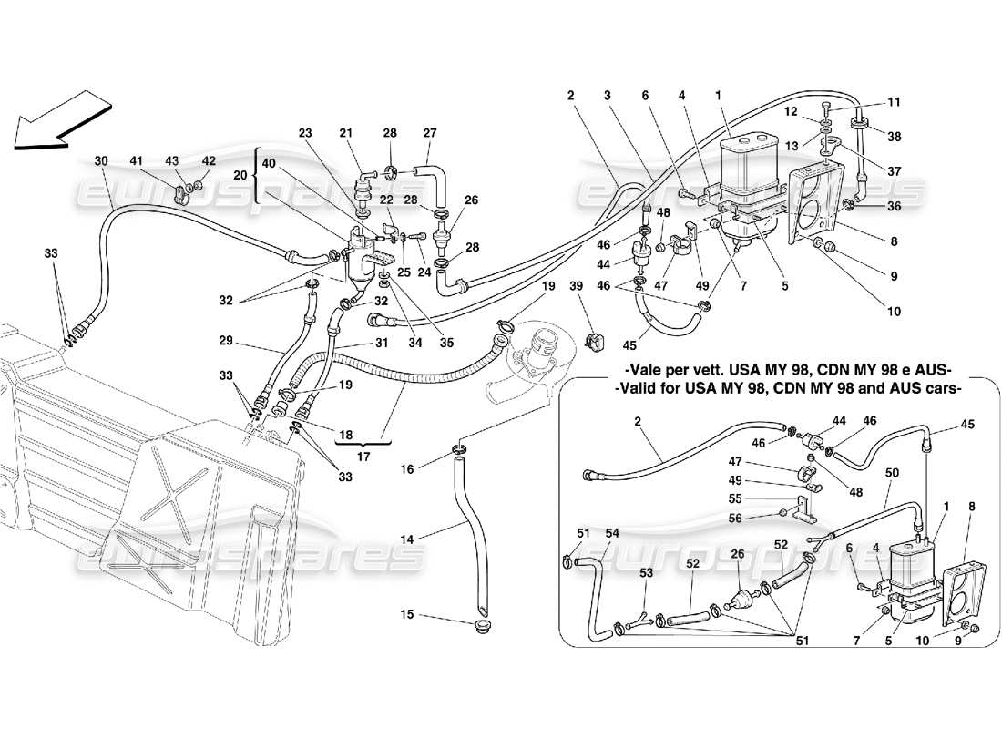 ferrari 355 (5.2 motronic) antievaporation device part diagram