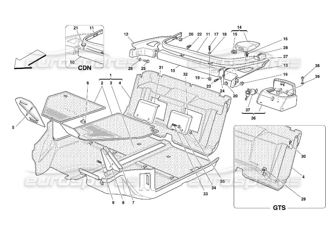 ferrari 355 (5.2 motronic) passengers compartment carpets part diagram