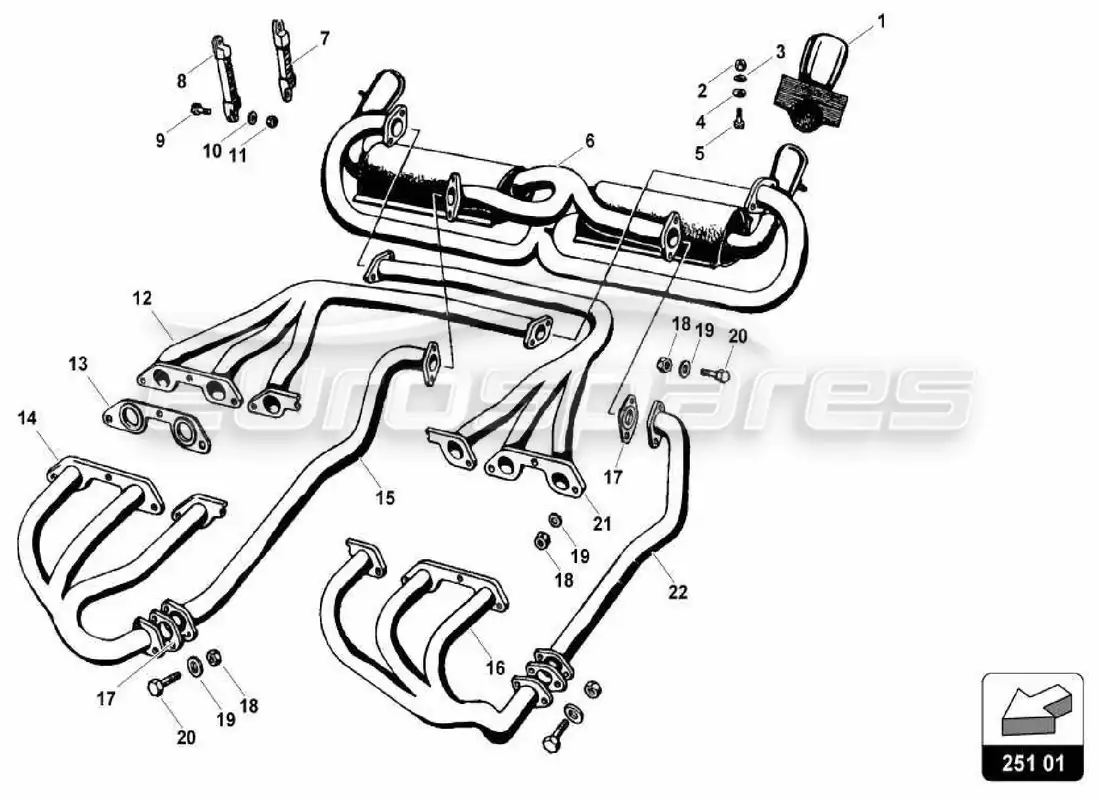 lamborghini miura p400 exhaust system (sv) parts diagram