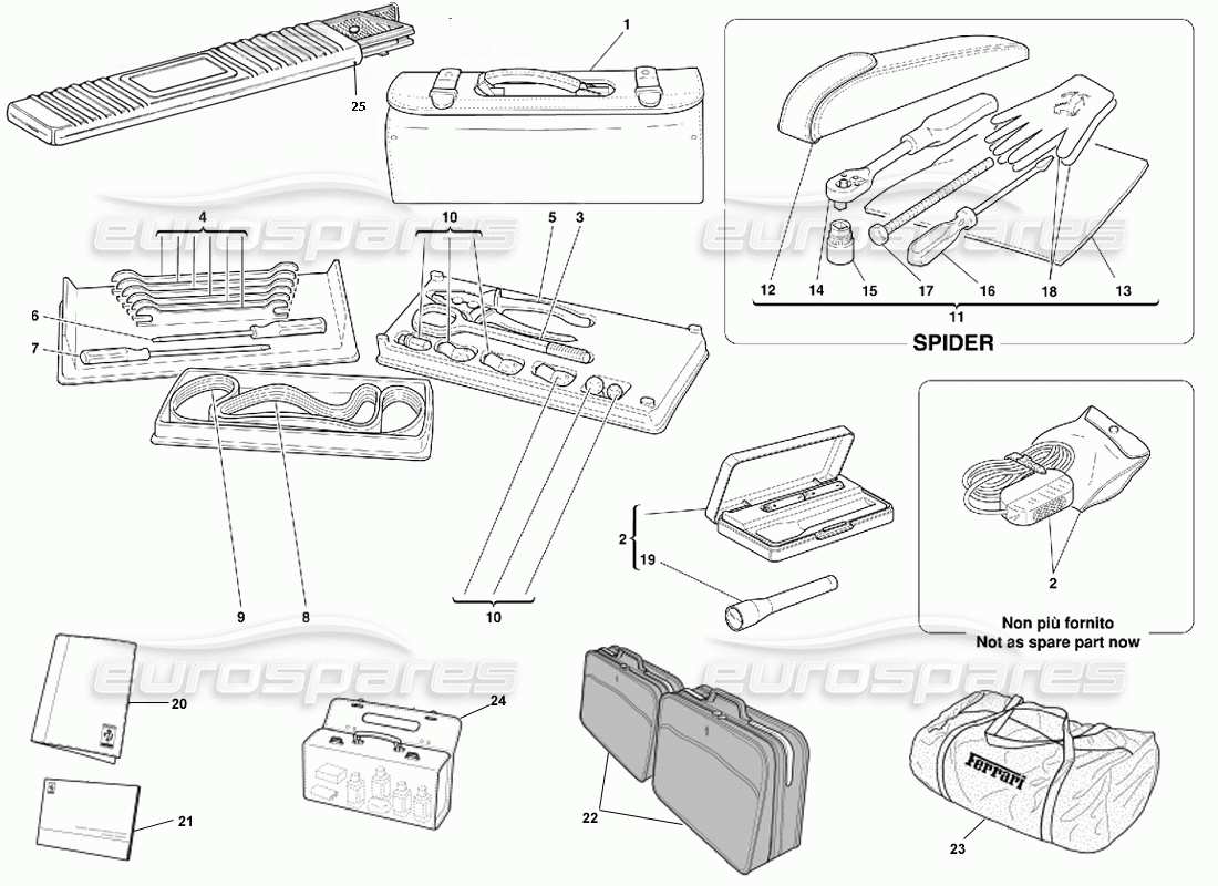 ferrari 355 (5.2 motronic) tools equipment - documents & accessories part diagram