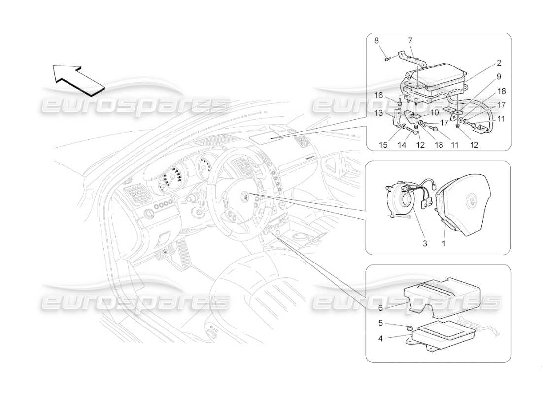 maserati qtp. (2008) 4.2 auto front airbag system part diagram