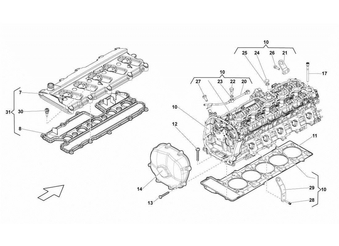 lamborghini gallardo sts ii sc right cylinder head and cover 1-5 parts diagram