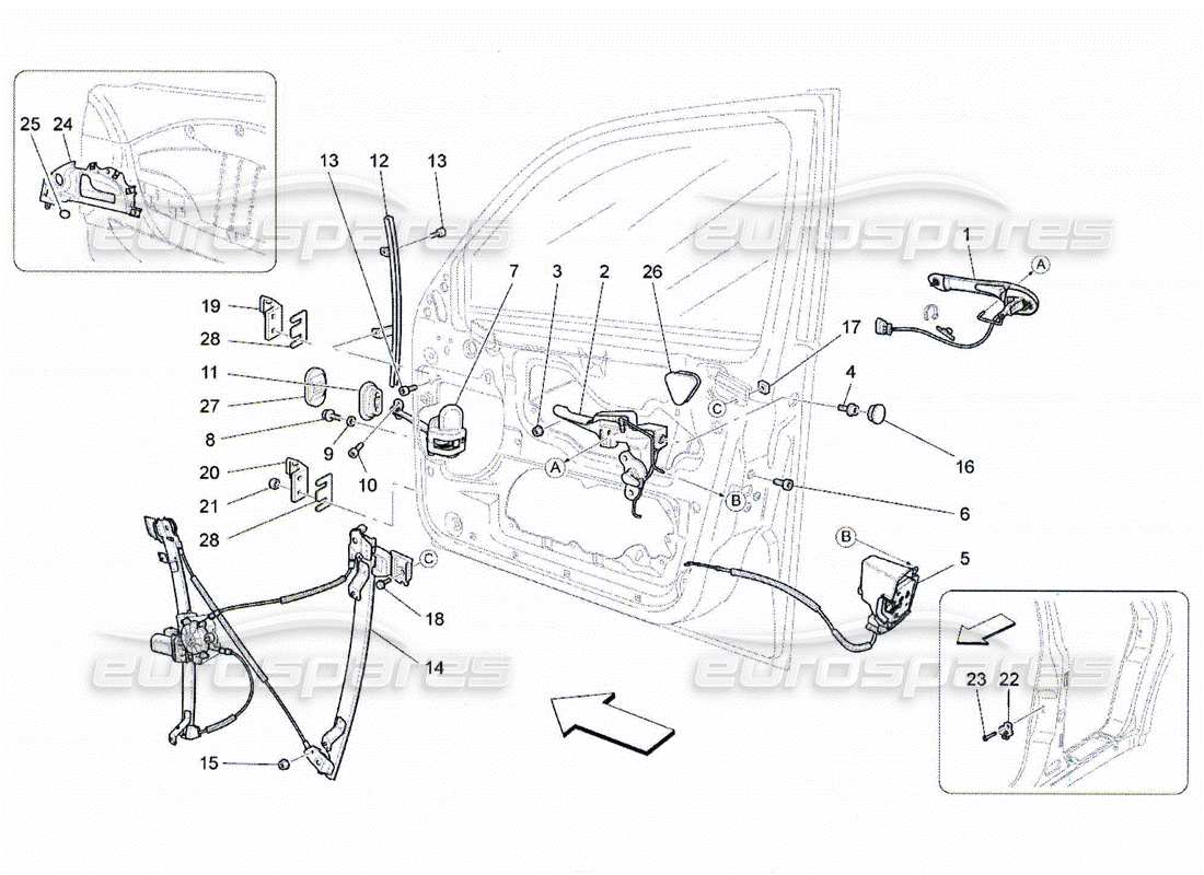 maserati qtp. (2010) 4.2 front doors: mechanisms parts diagram
