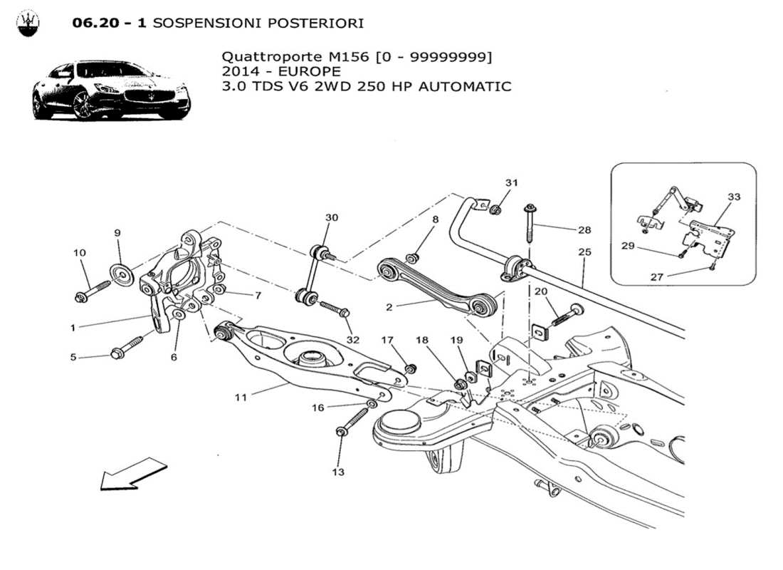 maserati qtp. v6 3.0 tds 250bhp 2014 rear suspension part diagram