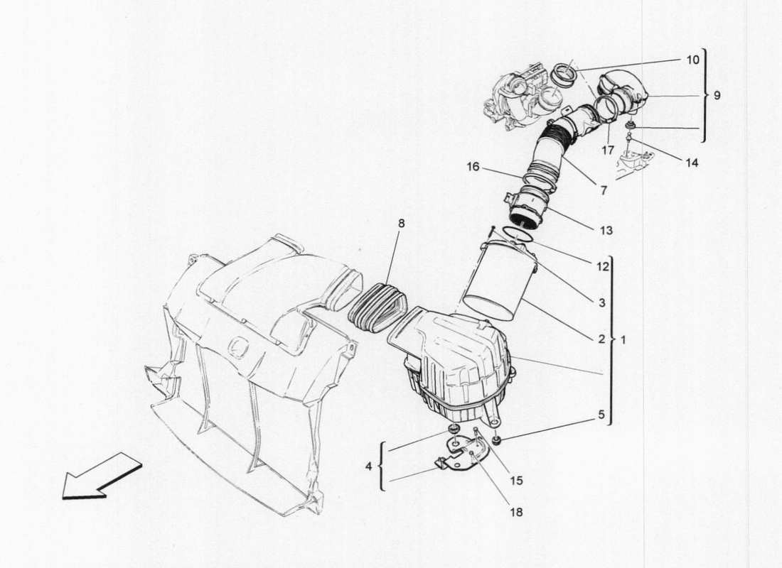 maserati qtp. v6 3.0 tds 275bhp 2017 air filter, air intake and ducts part diagram