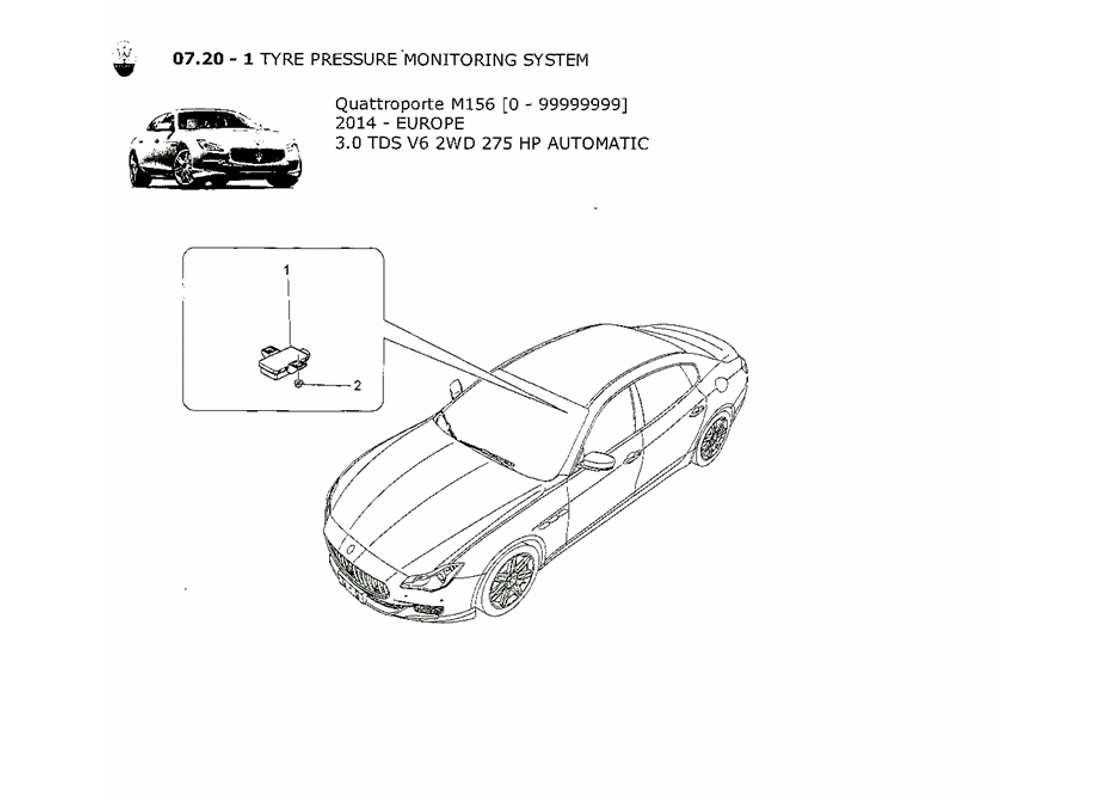 a part diagram from the maserati quattroporte m156 (2014 onwards) parts catalogue