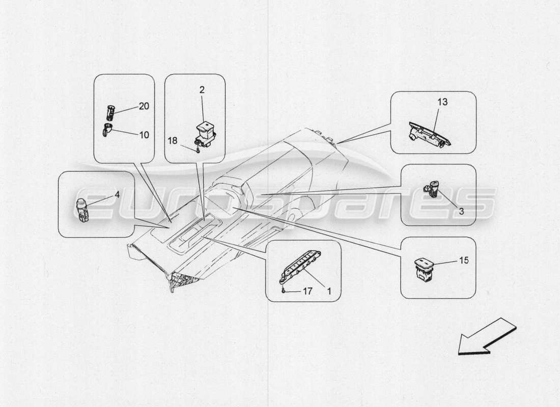 a part diagram from the maserati quattroporte m156 (2014 onwards) parts catalogue
