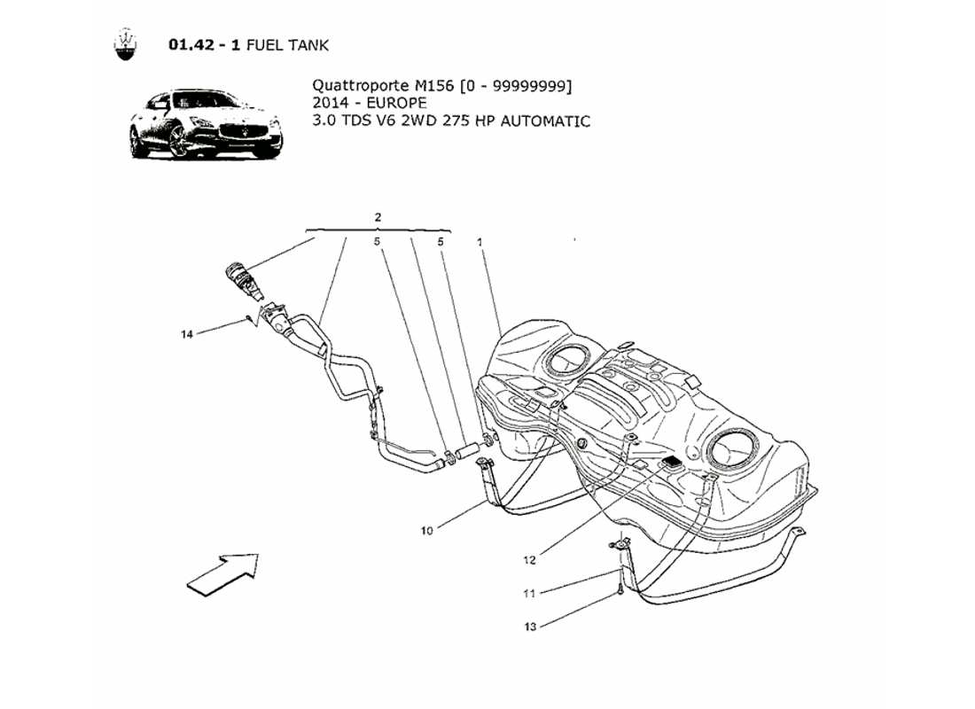 a part diagram from the maserati quattroporte m156 (2014 onwards) parts catalogue