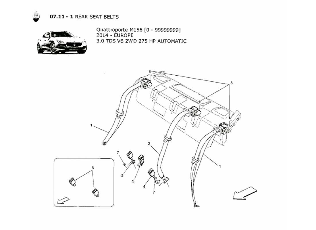 a part diagram from the maserati quattroporte m156 (2014 onwards) parts catalogue