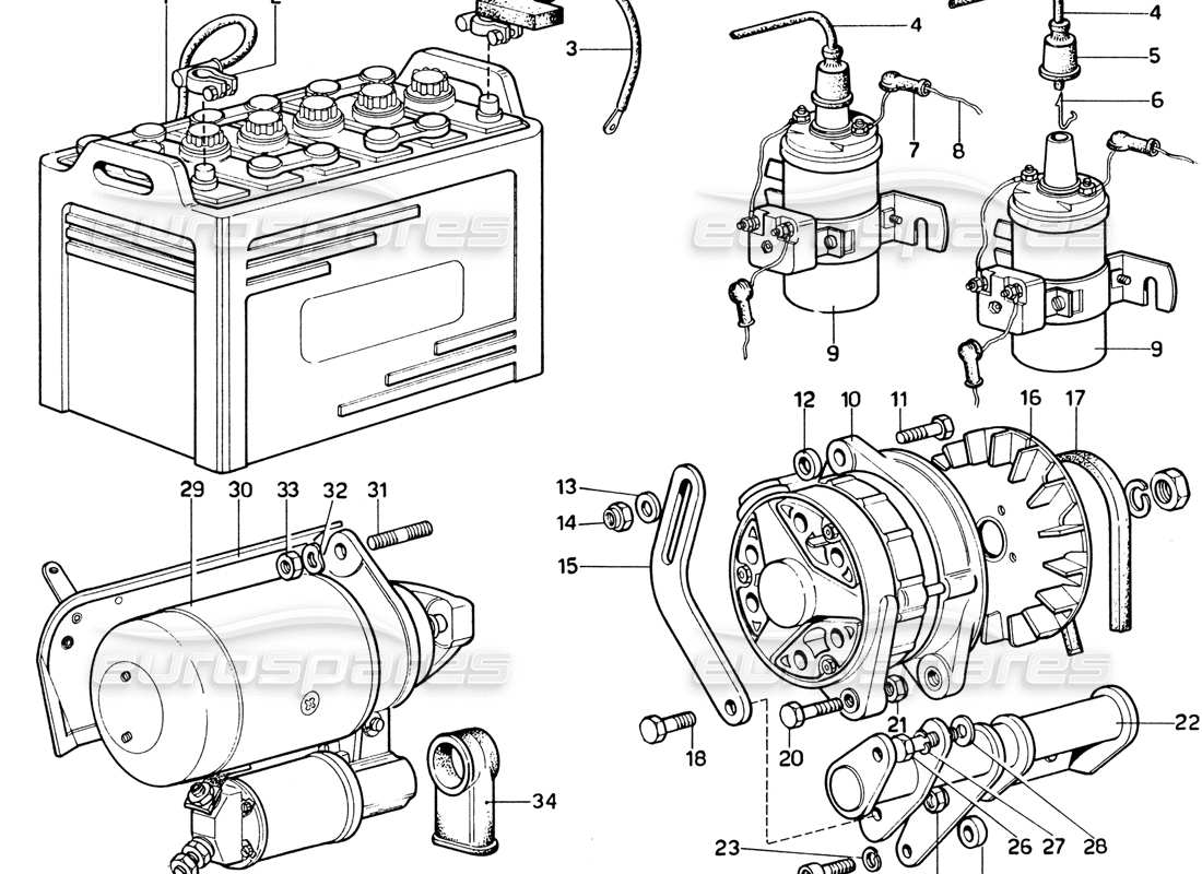 a part diagram from the ferrari 365 gtb4 daytona (1969) parts catalogue