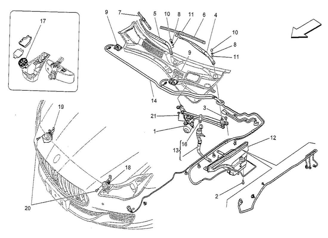 a part diagram from the maserati quattroporte m156 (2014 onwards) parts catalogue
