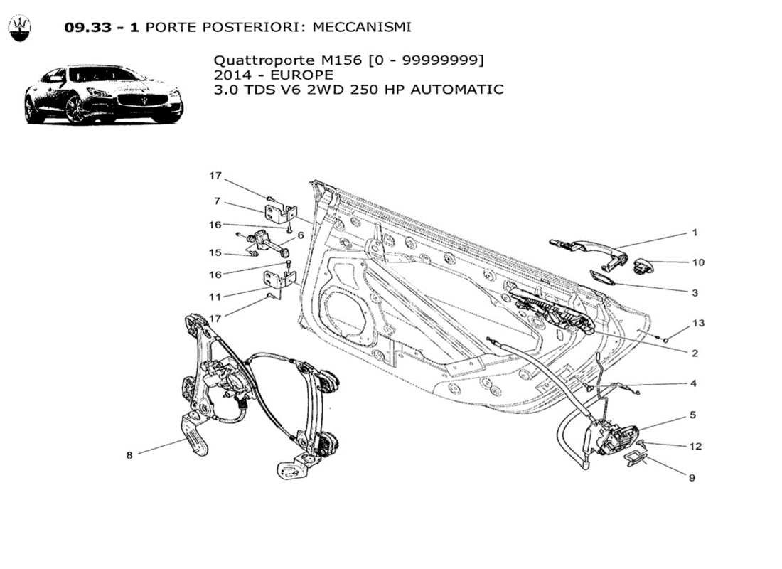 a part diagram from the maserati qtp. v6 3.0 tds 250bhp 2014 parts catalogue